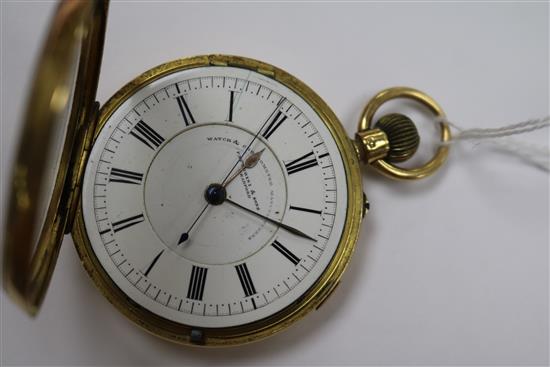 A late Victorian 18ct gold keyless chronograph pocket watch, by Fattorini & Sons.